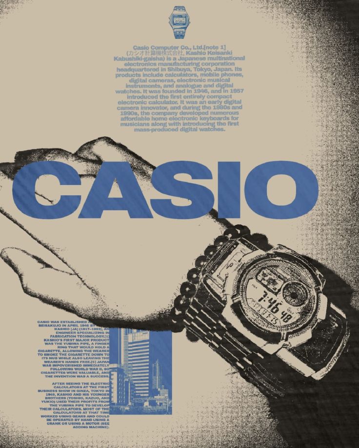 Casio editorial collage, hand and G-Shock