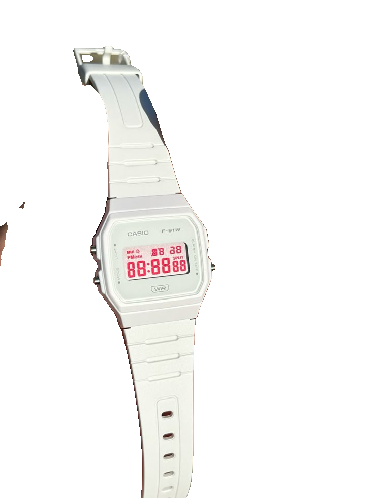 Casio F-91W in white resin, modded with red LCD digits